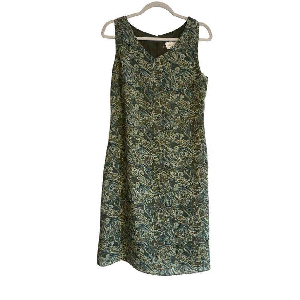 Y2K Kathie Lee Green Paisley Knee Length Sleeveless V Neck Sheath Dress Size 6